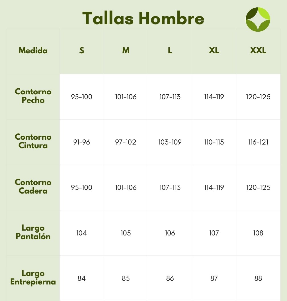 Tabla de tallas hombre